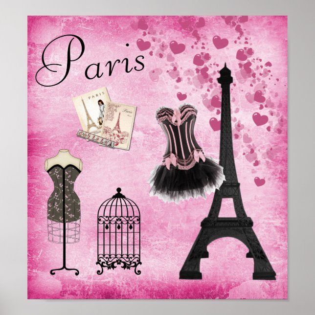 Chic Eiffel Torn Rosa Paris Mode Poster (Framsidan)