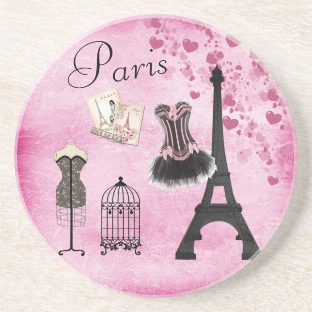 Chic Eiffel Torn Rosa Paris Mode Underlägg (Framsidan)