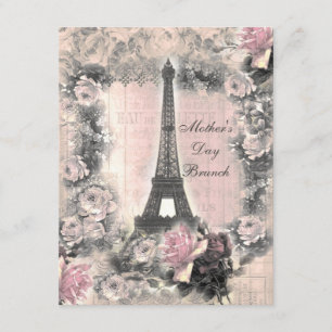 Chic Eiffel Torn & Rosor Mors dag Brunch Inbjudningar