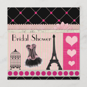 Chic Eiffeltorn Rosa Paris Bröllopsdusch Inbjudningar