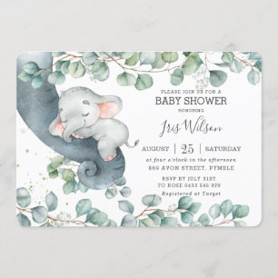 Chic Elefant Frodig Grönska Baby Shower Flicka Inbjudningar