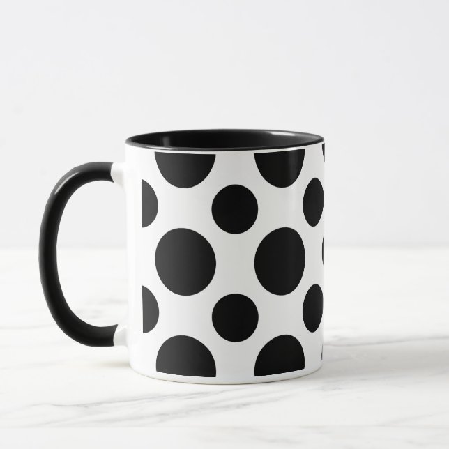 Chic Elegance: Black Polka Dot 11oz Ceramic Mugg (Vänster)