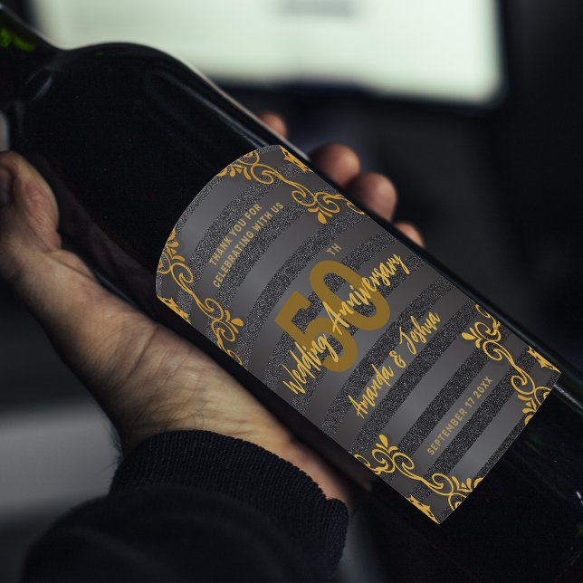 Chic Elegant 50:e Bröllop-årsdagen Firande Vinflaska Etikett (Skapare uppladdad)