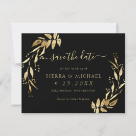 Chic Elegant Black Golden Foliage Spara datum Inbjudningar