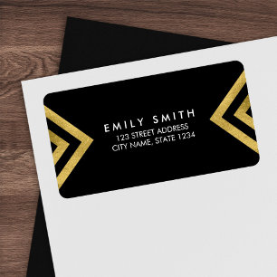 Chic Elegant Black och Faux Guld Geometric Adress Adressetikett