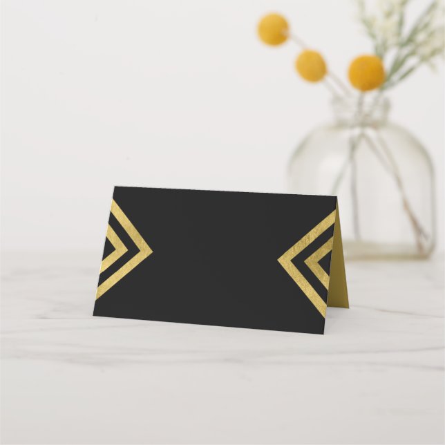 Chic Elegant Black och Faux Guld Geometric Placeringskort (Framsida)