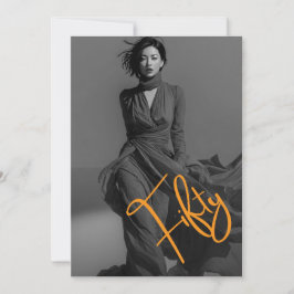 Chic Elegant Black & Pink Photo 50th Birthday  Inbjudningar