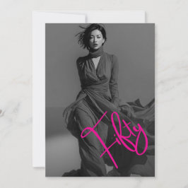 Chic Elegant Black & Pink Photo 50th Birthday  Inbjudningar