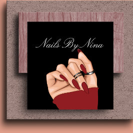 Chic Elegant Black & Red Nail Salon Manicurist Fyrkantigt Visitkort