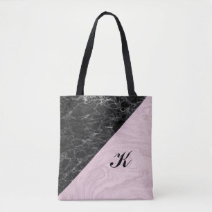 Chic Elegant Black Rosa Marble Monogrammed Tygkasse