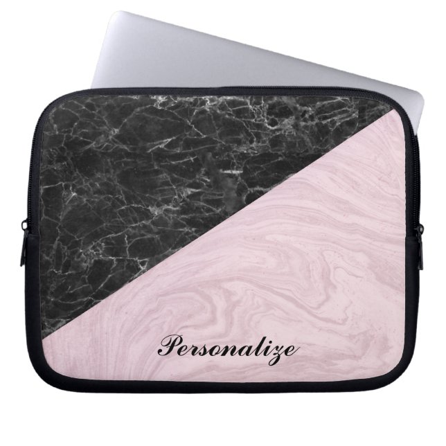 Chic Elegant Black Rosa Marble Personalize Laptop Fodral (Framsidan)