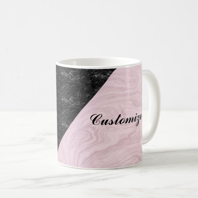Chic Elegant Black Rosa Marble Personlig Kaffemugg (Framsida höger)