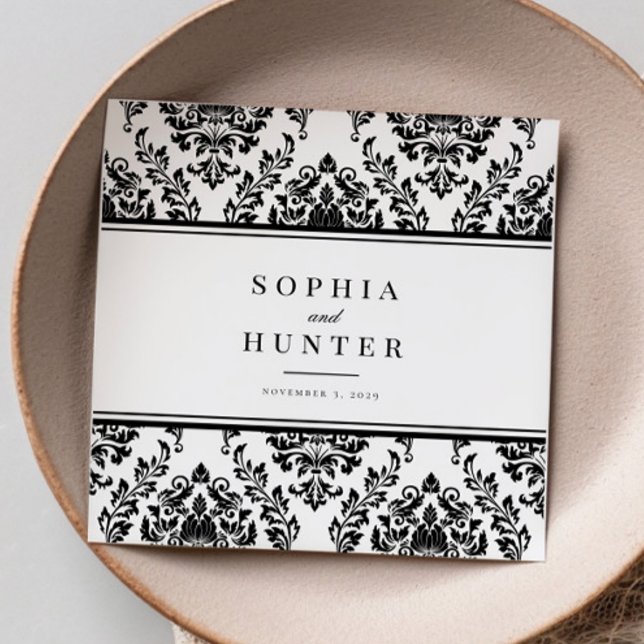 Chic Elegant Black White Damask Wedding Pappersservett (Skapare uppladdad)