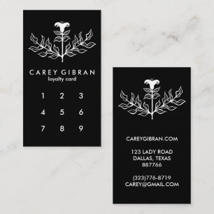 Chic Elegant Black White Lily Line Teckning ANPASS Lojalitetskort