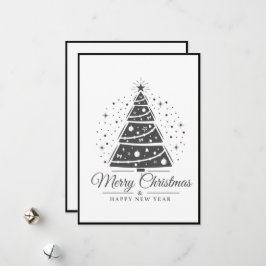 Chic Elegant Black White Merry Christmas Tree Julkort