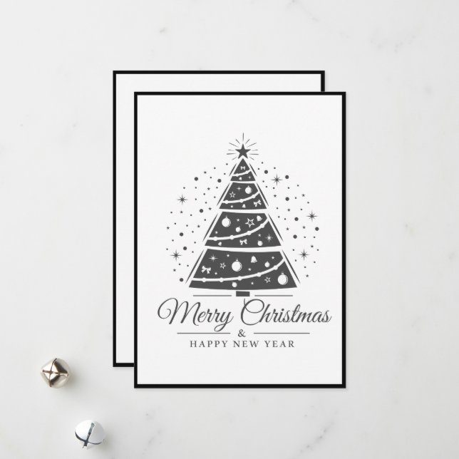 Chic Elegant Black White Merry Christmas Tree      Julkort (Fram/Back In Situ)