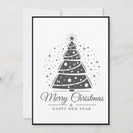 Chic Elegant Black White Merry Christmas Tree Julkort