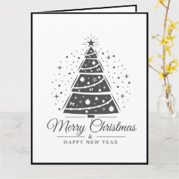 Chic Elegant Black White Merry Christmas Tree      Kort