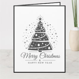 Chic Elegant Black White Merry Christmas Tree Kort