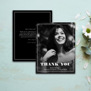 Chic Elegant Black & White Photo Studenten Tack Kort
