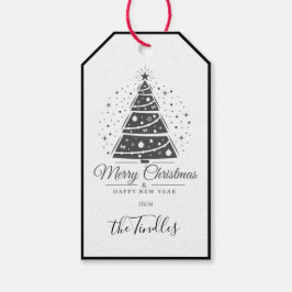 Chic Elegant Black White Script Christmas Tree Presentetikett