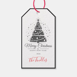 Chic Elegant Black White Script Christmas Tree Presentetikett