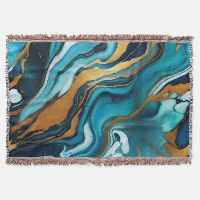 Chic Elegant blue grönt guld Faux Marble Filt (Framsidan)