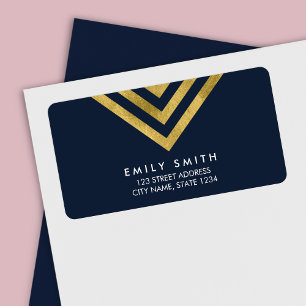 Chic Elegant Blue och Faux Guld Geometric Adress Adressetikett