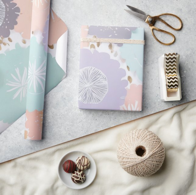 Chic Elegant Boho Pastel Blommigt Lavender Teal Presentpapper (Hantverk)