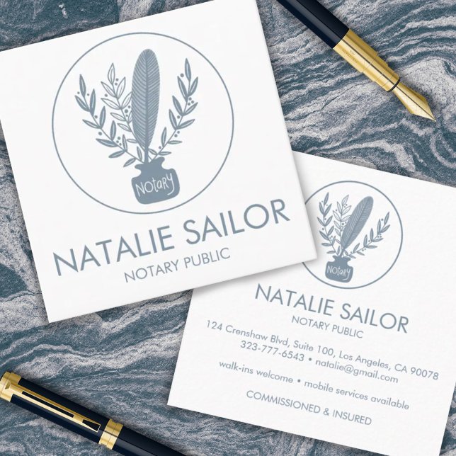 Chic Elegant Botanisk Quill Logotyp Notary Public Fyrkantigt Visitkort (Skapare uppladdad)
