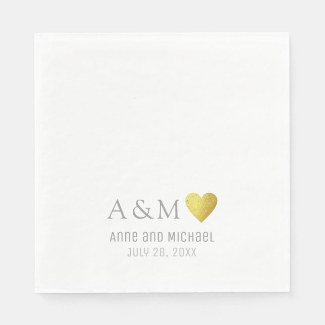Chic Elegant bröllop Kärlek Heart on White Pappersservett (Framsidan)
