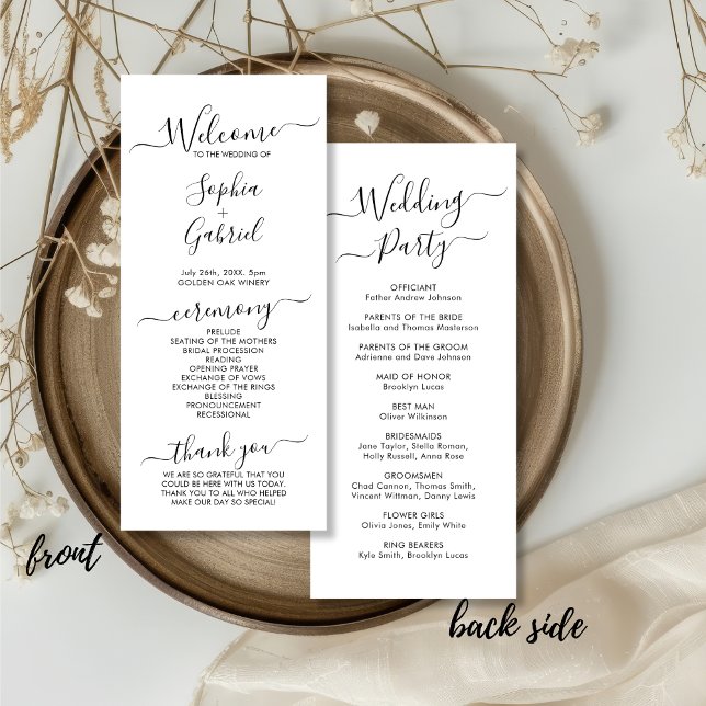 Chic Elegant Calligraphy Script Bröllop Ceremony Program (Skapare uppladdad)