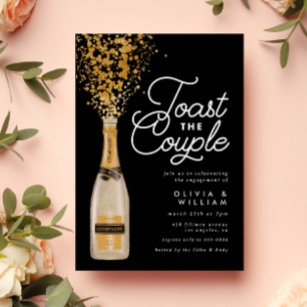 Chic Elegant Champagne Toast Guld Förlovningsfest Inbjudningar