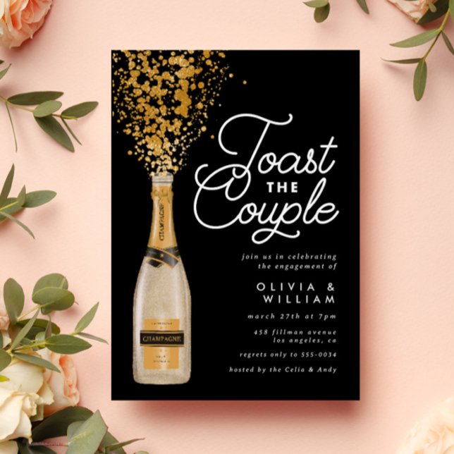 Chic Elegant Champagne Toast Guld Förlovningsfest Inbjudningar (Skapare uppladdad)