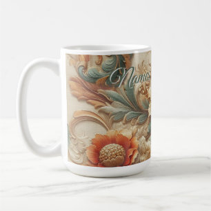 Chic,Elegant Creams & läderblomma struktur utseend Kaffemugg