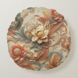 Chic,Elegant Creams & läderblomma struktur utseend Rund Kudde