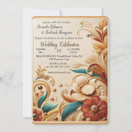 Chic, Elegant Creams och läderblomma struktur utse Inbjudningar