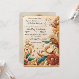 Chic, Elegant Creams och läderblomma struktur utse Inbjudningar