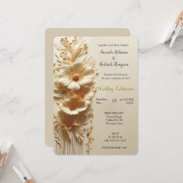 Chic, Elegant Creams och läderblomma struktur utse Inbjudningar