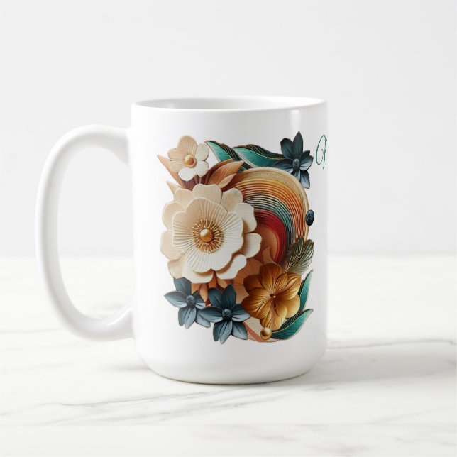 Chic, Elegant Creams och läderblomma struktur utse Kaffemugg (Vänster)