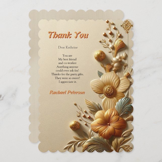 Chic, Elegant Creams och läderblomma struktur utse Tack Kort (Fram/baksida)