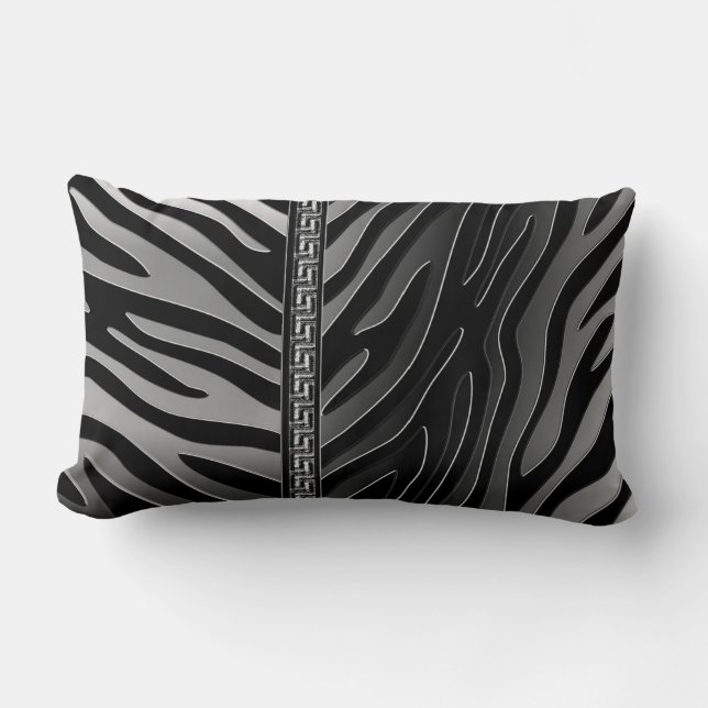 Chic Elegant Digital Ombre Grått Black Zebra Lumbarkudde (Framsida)