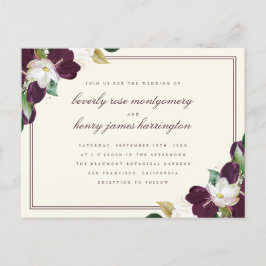 Chic Elegant Djup Lila och Elfenbenskustens Blommi Inbjudan Vykort