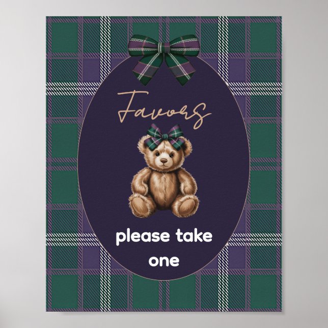 Chic Elegant Fancy Bear Favor Sign Poster (Framsidan)