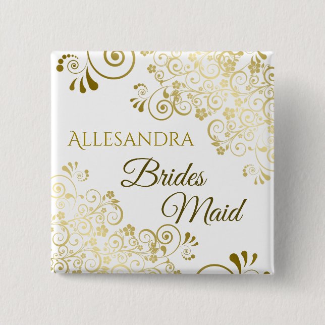 Chic Elegant Filigree Bridesmaid Namn bricka Knapp (Framsida)