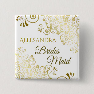 Chic Elegant Filigree Bridesmaid Namn bricka Knapp
