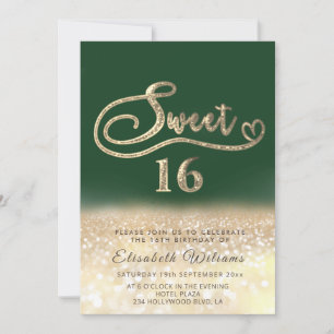 Chic elegant glam guld glittery ombre grönt inbjudningar