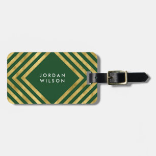 Chic Elegant Grönt Faux Guld Geometric Linjer Bagagebricka