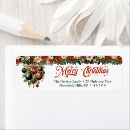 Chic elegant grönt och guld julbalkar returadress etikett