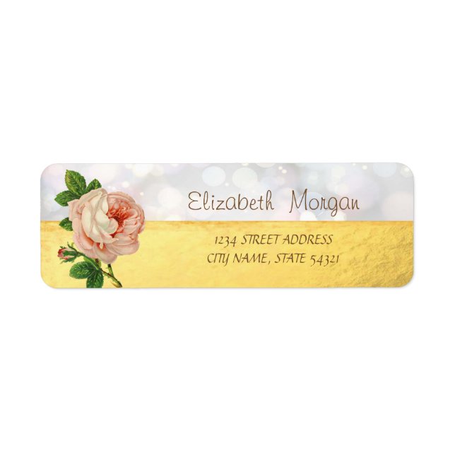 Chic Elegant,Guld,Bokeh Flower Address Label Returadress Etikett (Framsidan)